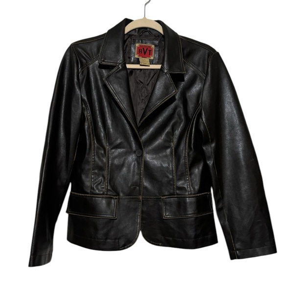RVT Vintage Faux Vegan Leather Brown Jacket Elbow Patches Women’s Size Small - Picture 1 of 6